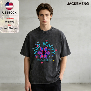 T-shirt Oversize in Cotone Lavato con Stampa a Tema Giocoso '<span class=keywords><strong>Wild</strong></span> Beauty', Stile Retrò Streetwear Casual, Magazzino USA, Vendita all'Ingrosso - Product Image 1
