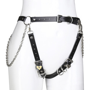 กางเกงหนังรัดรูปทรงหัวใจแบบ unisex สำหรับส่งออก ขายดี มีห่วงโซ่หนังและหัวเข็มขัดรูปหัวใจ สินค้าจากโรงงานโดยตรง - Product Image 4