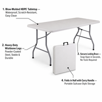 Mesa Plegable Rectangular de Plástico Resistente para Exteriores, de 6 Pies de Largo, con Superficie de HDPE 180, Portátil, para Campamento