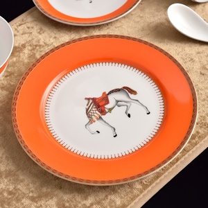 Orange Bone China Dinnerware <b>Set</b> Ceramic Plate Bowl <b>Cup</b> <b>Set</b> Pattern Round Tableware Gift - Product Image 3