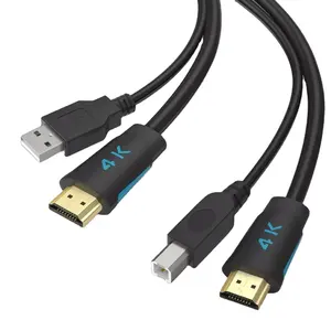 TESmart عالية الجودة 1.5M 3M 5M المزدوج KVM كابل USB-A إلى USB-B الذكور إلى الذكور 4k60hz المزدوج KVM كابل للكمبيوتر PCS