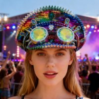 Chapeau de Capitaine Steampunk à Paillettes Arc-en-ciel et Clous, avec Lunettes, pour Femme, pour Fête et Festival (Burning Man), Vente en Gros, MOQ 3