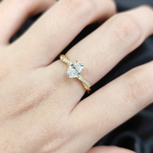 Twisted Design IGI Certified 1 Ct Oval Cut Lab Grown Diamond Women's 10K Solid Gold Wedding Band Halo Ring - Product Image 3