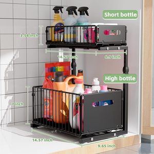 Iron Steel Standing Type Cabinet Rack for Kitchen &amp; Bathroom Beverage Food Storage <strong>Baskets</strong> Under the <strong>Sink</strong> Organizer Unit - Product Image 3