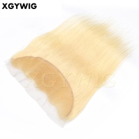 Extensions cheveux humains vierges avec frontal hd, lisses, blond platine, 13x4, 10 à 40 pouces, 613 pièces, en Stock en ue