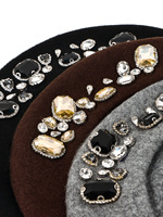 Béret français en laine perlée robuste, style rétro automne/hiver, chapeau de peintre de luxe pour femme, orné de cristaux, chaud et élégant, modèle citrouille