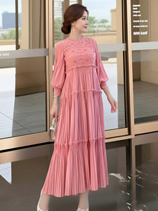 Falda Elegante de Alta Gama, Estilo Vintage, Blanca, Holgada, Talla Grande, Plisada, Largo Medio, Estilo Occidental, Rejuvenecedora, <span class=keywords><strong>Generosa</strong></span>, para Mamá - Product Image 3