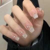 Faux ongles à presser dégradés nude faits à la main, style Pure Desire, avec paillettes et strass amovibles, vente en gros