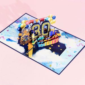 Carte de vœux pop-up d'anniversaire, carte de vœux 3D pop-up de luxe avec ballons et boîte cadeau, carte d'anniversaire faite à la main pour 30 ans - Product Image 3