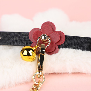 Sm Flower Bell Collar <b>Set</b> Black With Chain And Bell For Adult <b>Bondage</b> Play - Product Image 2