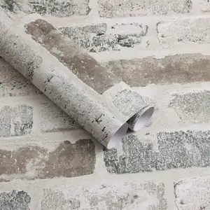砖壁纸灰棕色3D砖自粘壁纸可拆卸接触纸砖纹理装饰墙布