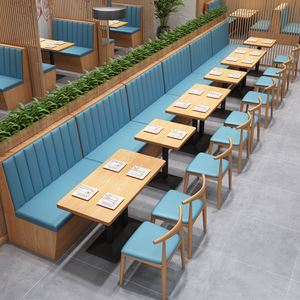 Modern restaurant, bankzittingen van massief hout, eettafel en stoelen, dubbelzijdige bank voor hotel, fastfood, salontafel - Product Image 2