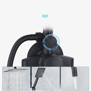 Juego de ducha Kits de grifos de baño Juego de ducha de lluvia Grifo mezclador Ducha Negro Montado en la pared Moderno - Product Image 5