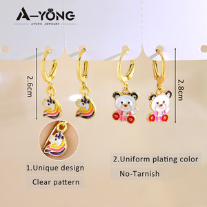 Factory Prices Cute Bear Unicorn Drop Earrings Fashion 18k Gold Plated Hypoallergenic Kids Earrings for <b>Gift</b> - Product Image 6