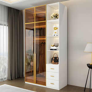 Muebles de Dormitorio Modernos Personalizados, Armario de Almacenamiento de <span class=keywords><strong>Ropa</strong></span> <span class=keywords><strong>para</strong></span> Adultos, Vestidor con 5 Puertas, Armario de Madera Blanco con Puerta de Vidrio - Product Image 5