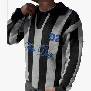 Suéter de Punto Vintage Estilo Jersey con Rayas Verticales para Hombre y Mujer, Otoño Invierno 2026, con Estampado de Letras y Cuello Polo - Product Image 2