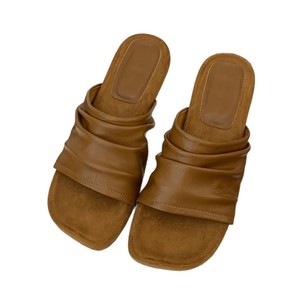 Sandalias de Cuero Genuino Estilo Coreano para Mujer, Verano, Punta Abierta, Tacón Bajo, Deslizables, Color Sólido, Casuales, Transpirables - Product Image 5