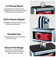 Adaptateur de vis en aluminium étanche 1/4 pour montage à trois griffes GoPro avec anneau de verrouillage et coussinet en silicone pour caméra d'action Insta360 DJI