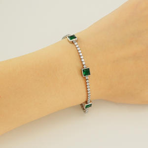 Bracelets réglables vert émeraude en Zircon cubique en acier inoxydable classique de haute qualité pour bijoux cadeaux anniversaire d'anniversaire - Product Image 2