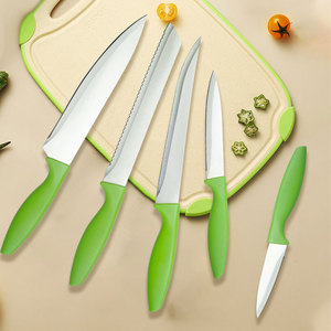Juego de cuchillos de cocina con mango de PP antideslizante verde, cuchillas afiladas de acero inoxidable, resistentes al óxido, cuchillos de cocina multiusos para el hogar y la preparación de alimentos. - Product Image 2