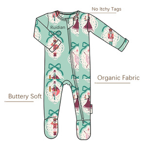 Ruidian 18-24 meses mono durmientes <span class=keywords><strong>Navidad</strong></span> tejido infantil Pjs para niños niñas primavera bambú rayón bebé cremallera Footie Pijamas - Product Image 5