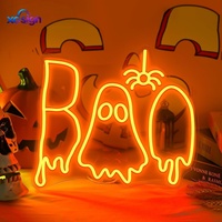 Insegna al Neon 3D Halloween Boo, Luce LED Spettrale a Forma di Fantasma e Ragno, Dimmerabile USB, Decorazione da Parete per Feste di Halloween, Camera da Letto, Bar
