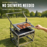 Barbecue au charbon de bois pliable et réversible, grille portable sans brochettes pour camping et pique-nique en extérieur