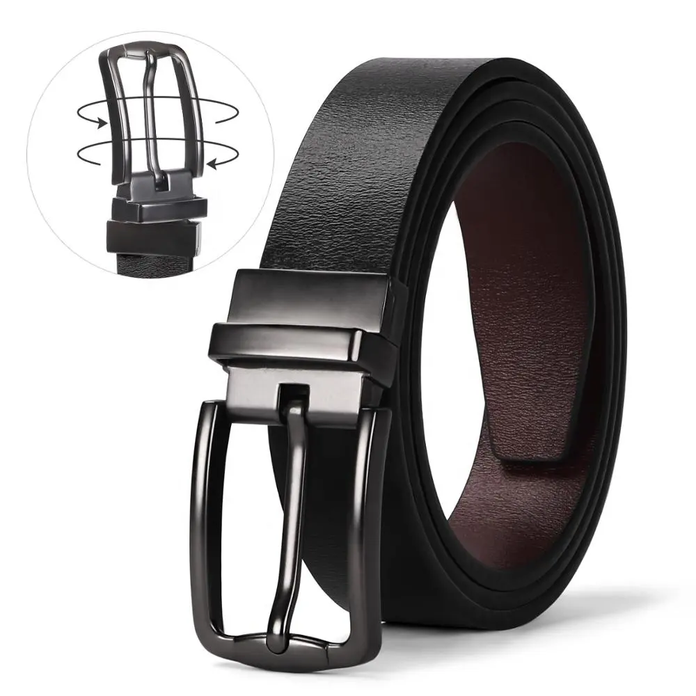 Women/Men Reversible Leather Dress Belt for Jeans Pants Rotating Buckle