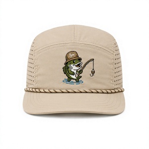 Wholesale Custom Logo <b>Waterproof</b> 5 Panel <b>Hat</b> Premium Laser Perforated Fishing Cap Outdoor Sports Embroidery Rope <b>Hat</b> For Men - Product Image 1