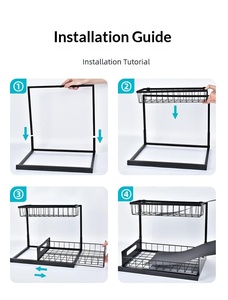 Organisateur sous évier de cuisine en métal, organiseurs et rangements de salle de bain coulissants, étagère de rangement à 2 niveaux avec tiroir <span class=keywords><strong>coulissant</strong></span> - Product Image 4