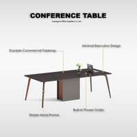 Table de conférence moderne avec plateau laqué, pieds en acier et boîte de rangement intégrée pour solutions de mobilier de bureau