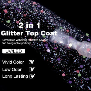 OEM Couche de finition à paillettes de couleur avec logo personnalisé <span class=keywords><strong>Vernis</strong></span> à ongles en gel <span class=keywords><strong>Semi</strong></span>-<span class=keywords><strong>Permanent</strong></span> UV Paillettes Finition en <span class=keywords><strong>poudre</strong></span> Soak-Off Soak Base Coat - Product Image 2