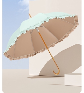 Parapluie de voyage élégant en dentelle pour femmes et filles, protection solaire et pluie, revêtement doré, anti-UV, commande manuelle, motif droit - Product Image 5