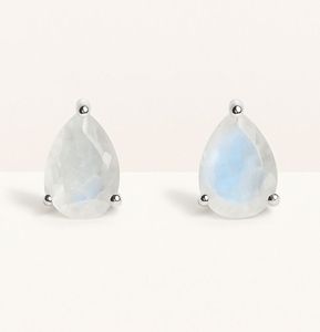 Sterling Silver Rhodium Plated Rainbow Moonstone Pear Cut <b>Stud</b> <b>Earrings</b>-Wholesale Natural Gemstone Jewelry for Party Gift - Product Image 1