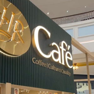 Enseigne de café LED 3D, lettres en acrylique rétroéclairées, logo mural en métal lumineux, enseignes intérieures personnalisées pour entreprises - Product Image 1