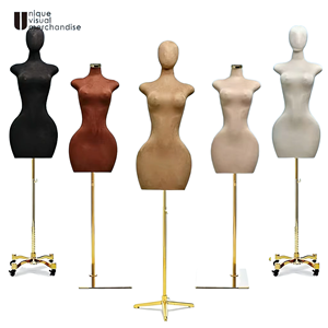 Mannequin BBL pour femme, forme de robe, en PU, grande <span class=keywords><strong>taille</strong></span>, demi-corps, mannequin courbé, torse féminin, support à roulettes dorées - Product Image 1