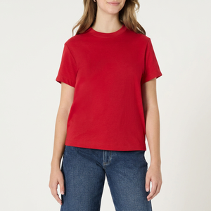 Camiseta de Mujer, Cuello Redondo, Manga Corta, Corte Regular, 100% Algodón Jersey, Color Rojo Sólido, Casual, para Todas las Temporadas - Product Image 1