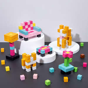 Nouveauté enfants en bois Pixel mosaïque 3D dessin animé <span class=keywords><strong>jeu</strong></span> de Puzzle empilé créatif Montessori cadeau éducatif jouets pour enfants - Product Image 5