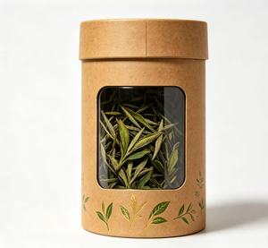 Custom Kraft Paper Tube With Clear <b>Window</b> For Tea Packaging Recyclable Airtight Craft Cylinder Gold <b>Foil</b> Leaf Design - Product Image 2