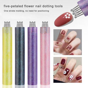 Outil de pointillage pour ongles en plastique à cinq pétales, bleu, violet, rose, stylo de formation de fleurs marguerites pour le nail art - Product Image 1