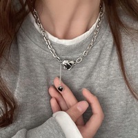 Collier en zircon cœur de lave et bambou, chaîne de clavicule hip-hop, pendentif à pompon punk pour femme, bijou de rue quotidien, cadeau