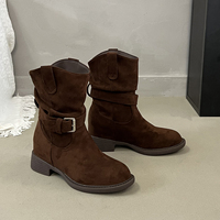 Bottes mi-mollet souples pour femme avec talon compensé dissimulé, en daim, à bride à boucle, coupe en V, style western, 3 couleurs