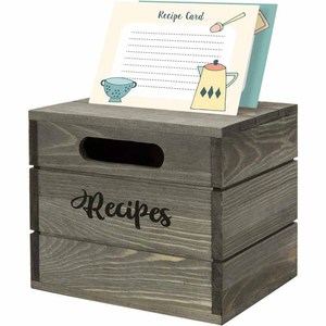 Recipe Card Storage Box Solid Wood Flip Top Rectangular Kitchen Countertop Organizer For Recipes And Cards - Product Image 3