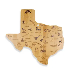 Placa de corte de madera de Acacia de bambú con forma de mapa del estado de Texas, fabricante de madera de Acacia, logotipo personalizado Natural