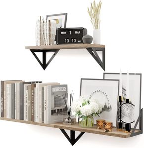 Estante <span class=keywords><strong>Flotante</strong></span> de <span class=keywords><strong>Pared</strong></span> de 3 Niveles, Soporte Rústico de Madera y Metal para <span class=keywords><strong>Biblioteca</strong></span>, Dormitorio, Cocina, Baño (Natural) - Product Image 4