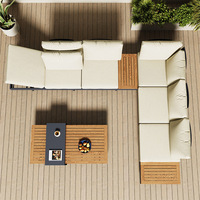 Ensemble de canapé moderne d'extérieur en alliage d'aluminium, protection solaire durable et étanche à la pluie pour cour villa hôtels, combinaison de chaises en teck en plein air