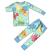 Vêtements pour bébé fille en bambou vintage à imprimé animal personnalisé, 95% viscose de bambou, 5% élasthanne, ensemble jogging respirant à manches longues