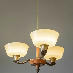 Lustre en verre et cuivre de style rétro français vintage américain, lumière de luxe pour le hall d'entrée, salle à manger, style bois naturel, lampes suspendues - Product Image 2