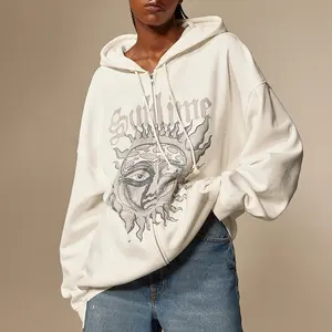 ड्रॉस्ट्रिंग फ्री स्क्रीन प्रिंट पैटर्न वाली स्ट्रीट महिला हुडी के साथ अनुकूलित यूनिसेक्स कॉटन स्वेटर
