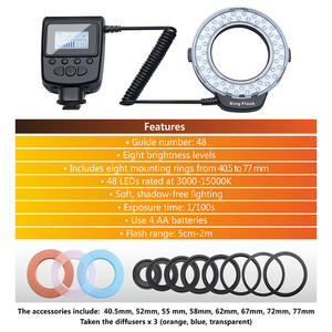 HONGDAK <span class=keywords><strong>Macro</strong></span> HD-130 LED Ring Video Camera <span class=keywords><strong>Flash</strong></span> Light pour Canon Nikon Pentax Olympus DSLR Camera - Product Image 2